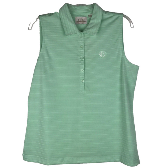 NWT EP Pro Tour Tech Sleeveless Polo Stretch Golf Mint Green White Stripe Large - Picture 1 of 7